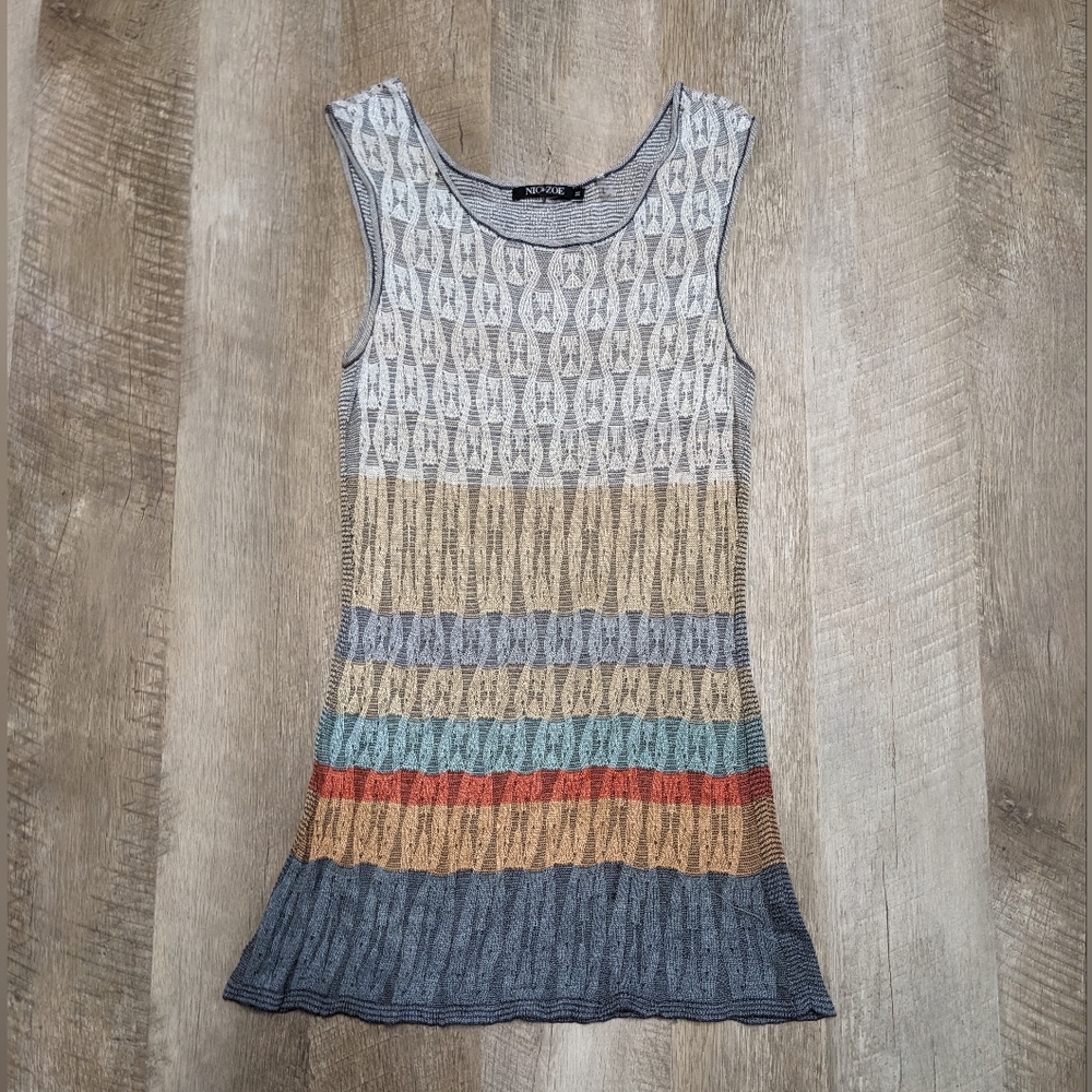 Nic+Zoe Sleeveless Silk Blend Top Thick Stripes Size Medium